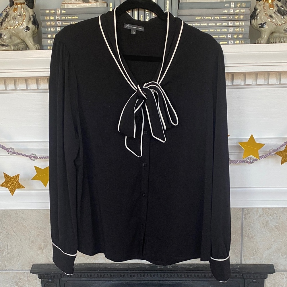 Adrianna Papell Black Blouse with White Accents